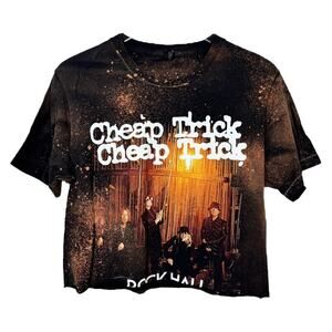 Reworked Cheap Trick Band Cropped Graphic Tee M Oversized Bleached Boho Edgy